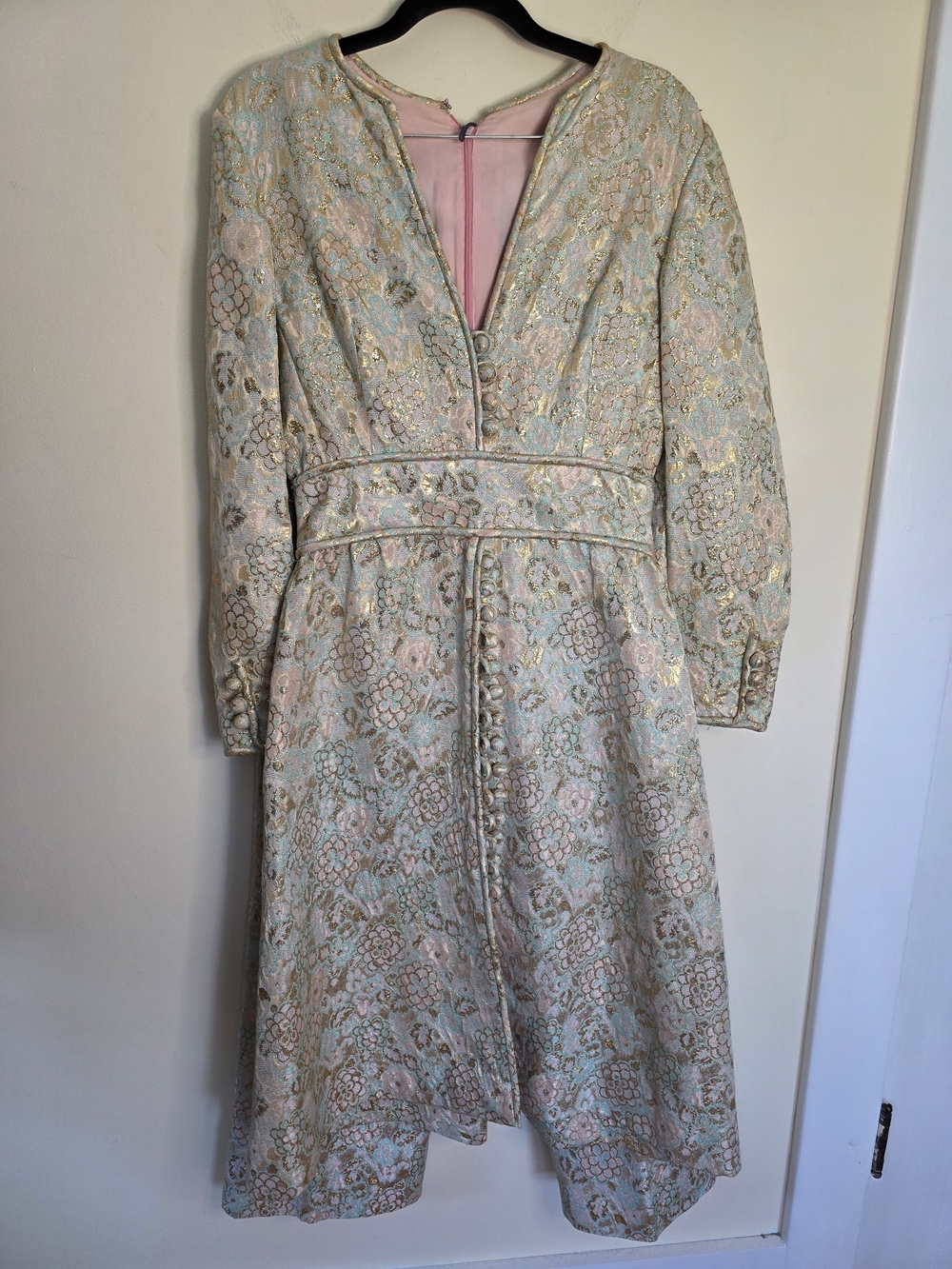 Vintage Pastel And Gold Brocade Coat Dress And Matching Pants